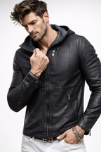 Black Hooded Sheep Leather Jacket – Men’s Genuine Leather | Ravven by Daaran