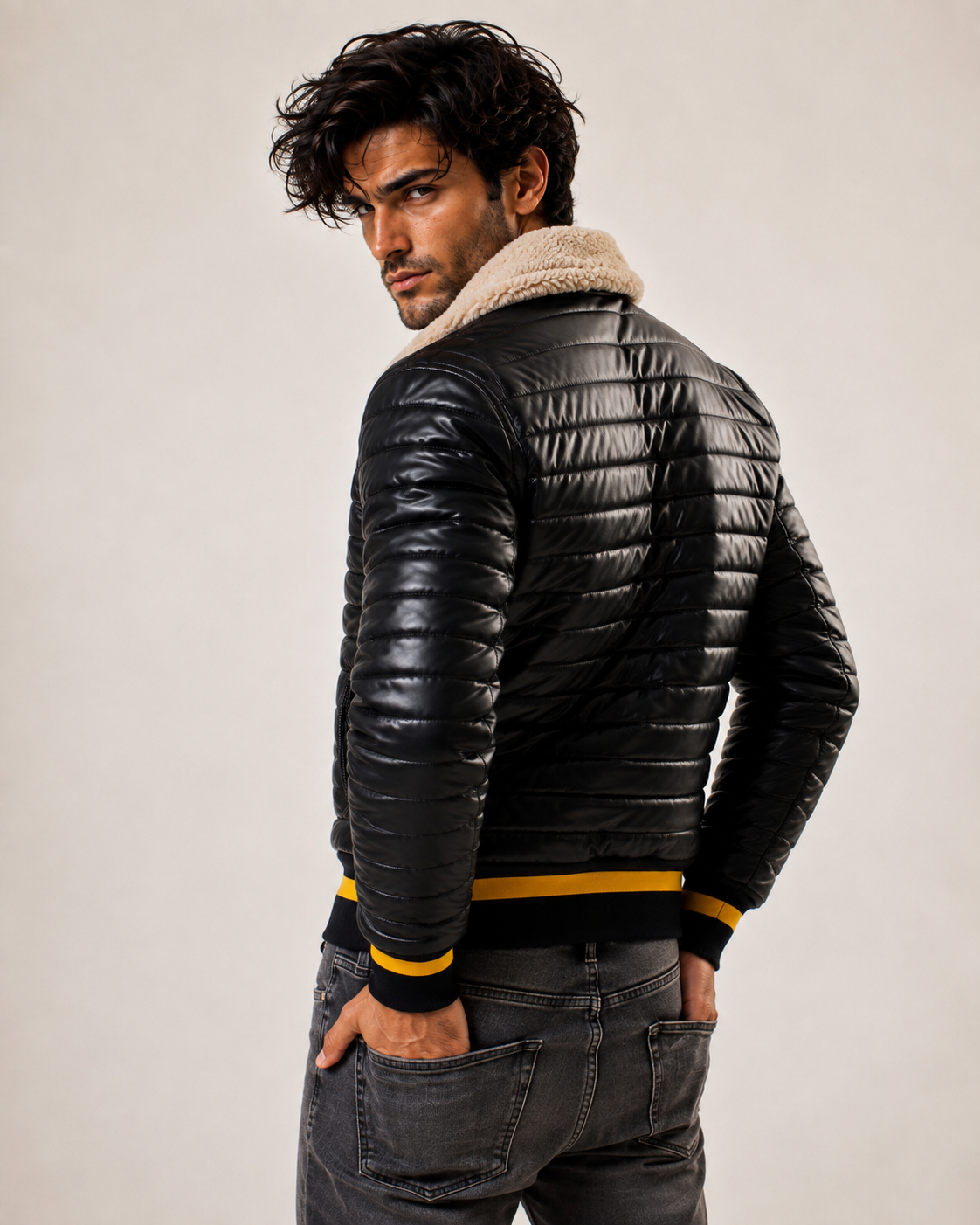 StormFlight Black Leather Bomber Jacket
