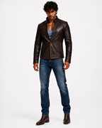 Men's Distressed Brown Mandarin Collar Leather Jacket | Daaran – sleeve and cuff detail