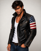 Distressed Charcoal Black Sheep Leather Moto Jacket | Daaran – side profile view