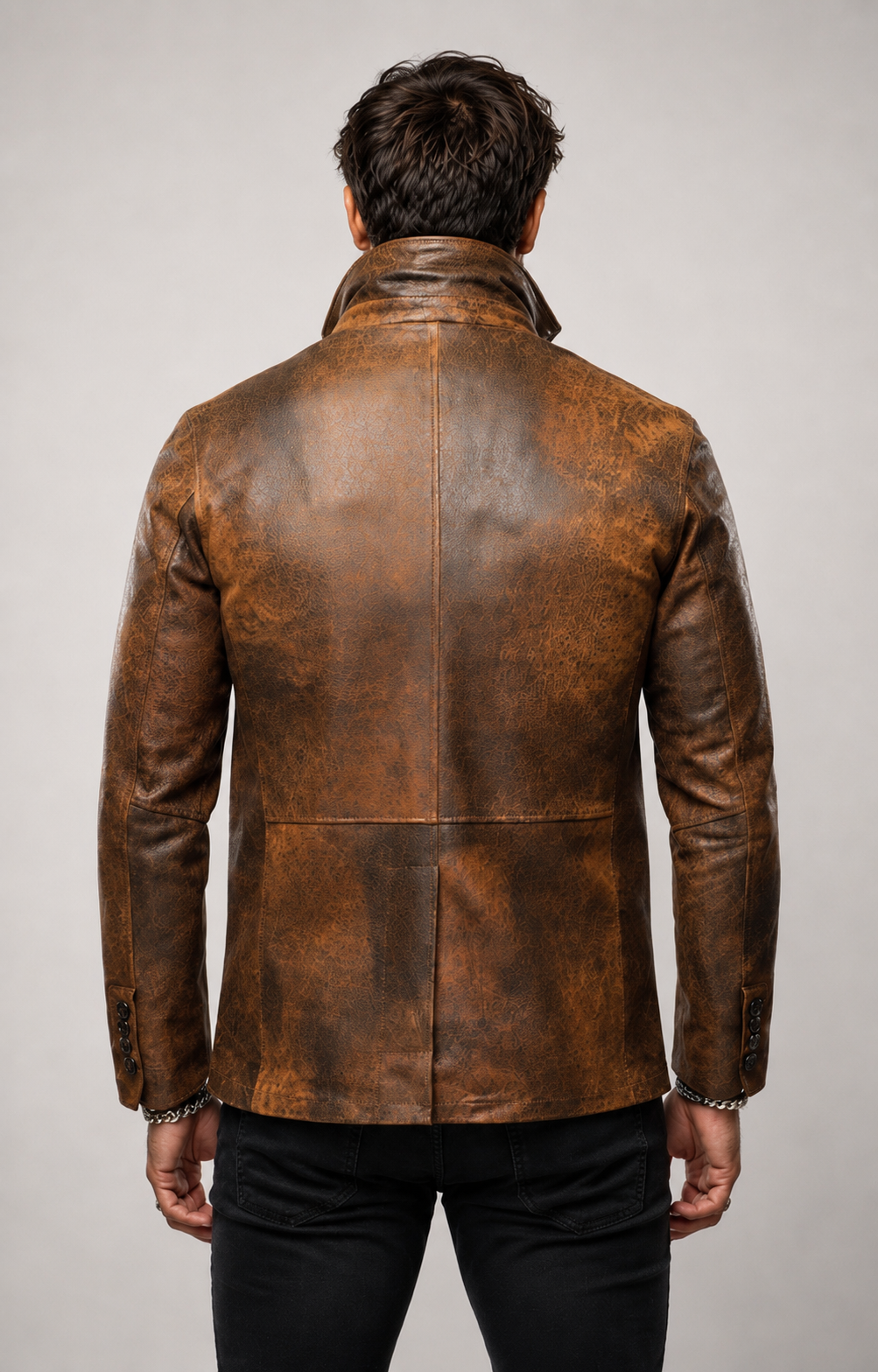 Korvane Brown Genuine Leather Blazer Jacket