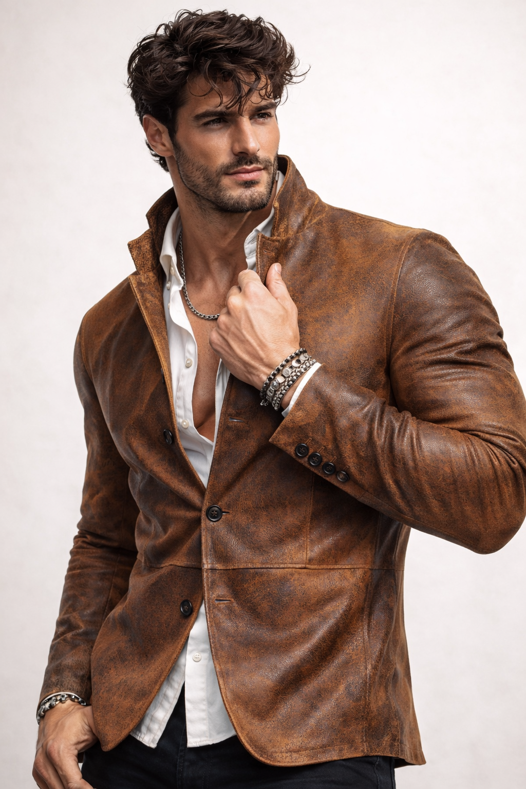 Men’s Brown Genuine Leather Jacket – Slim Fit Blazer Style | Korvane