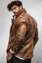 Men’s Brown Genuine Leather Jacket – Slim Fit Blazer Style | Korvane