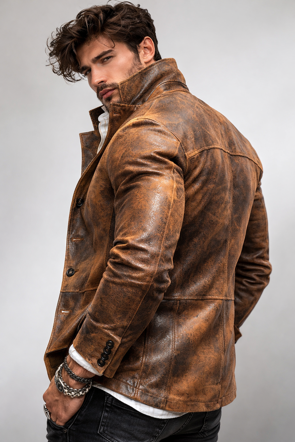 Men’s Brown Genuine Leather Jacket – Slim Fit Blazer Style | Korvane
