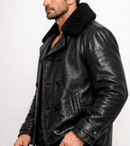 Hudson Black Leather Peacoat Jacket