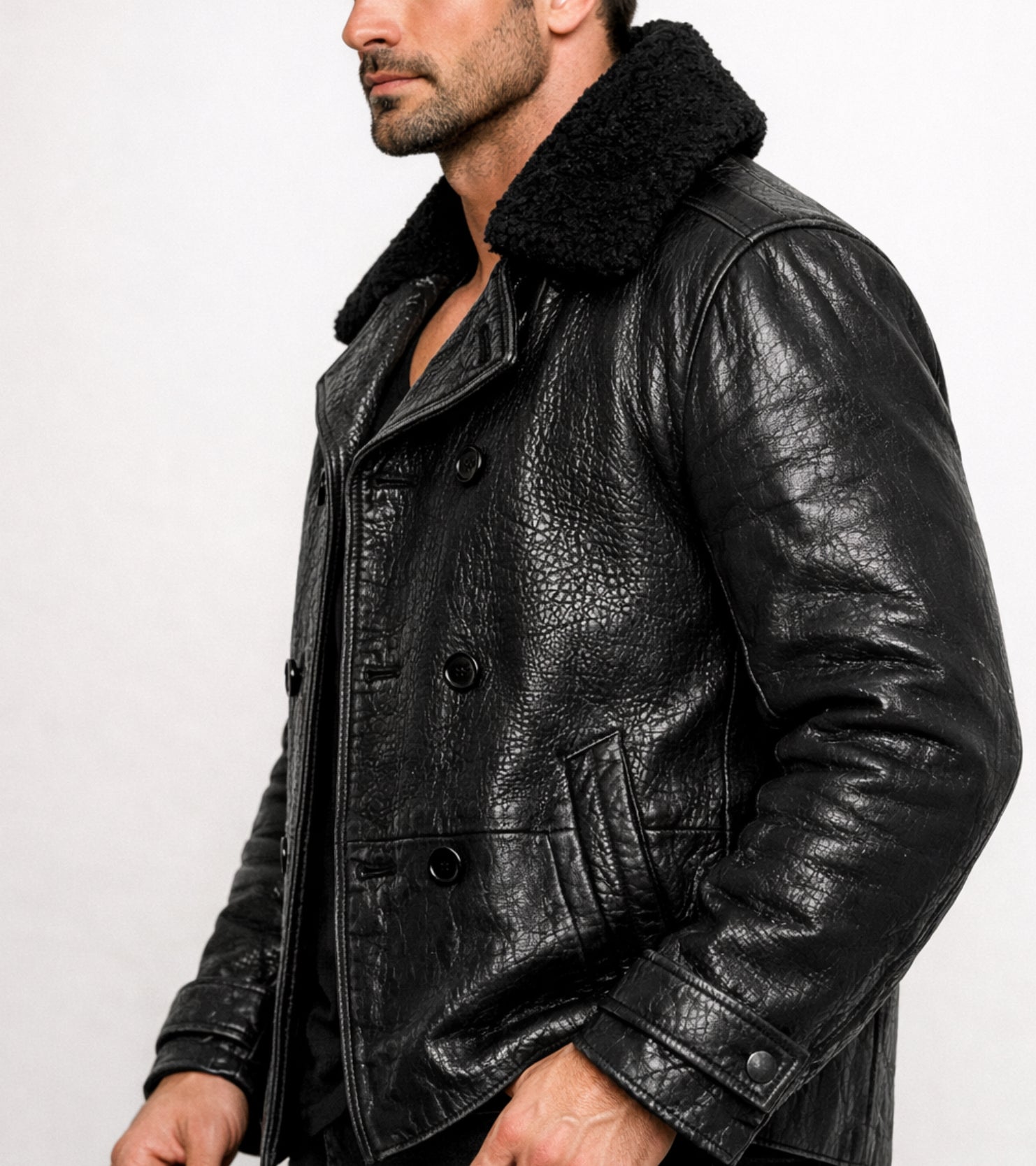 Hudson Black Leather Peacoat Jacket