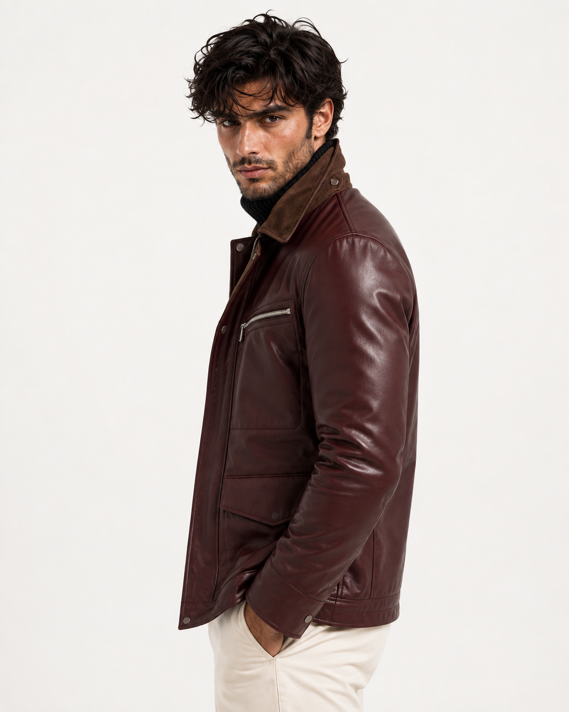 Oxblood Sheep Leather Bomber Jacket – Suede Collar