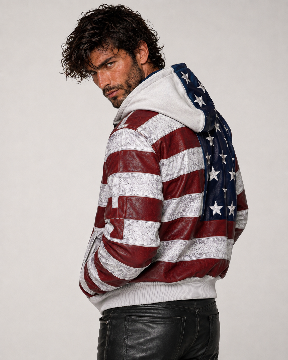 Distressed Sheep Leather Bomber Jacket – Daaran Keaton – close-up of leather texture and stitching