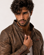 Havoc Racer Distressed Brown Leather Cafe Racer Jacket
