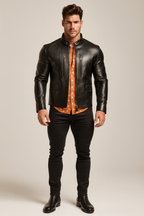 Carbon Axis Black Leather Biker Jacket