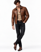 Montaro Luxe Rider Brown Leather Trucker Jacket