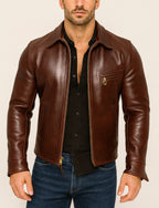 Ravvix Brown Leather Bomber Jacket