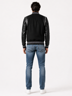 Varsity Black Leather Bomber Jacket