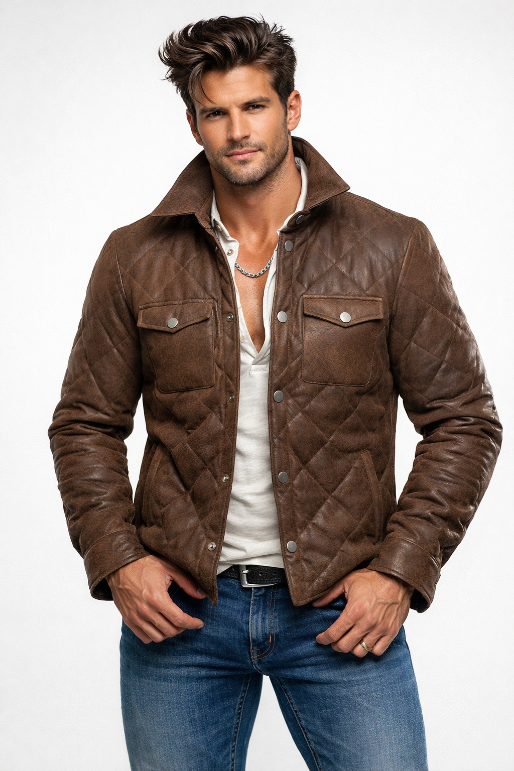 Monarch Winter Quilted Brown Leather Jacket