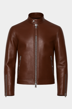 Dakota Luxe Brown Leather Biker Jacket