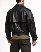 Vanta Black Cropped Leather Trench Jacket