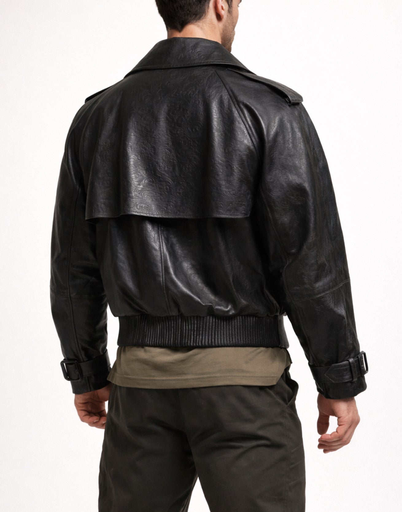 Vanta Black Cropped Leather Trench Jacket