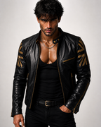 Men's Black Sheep Leather Bomber Jacket: Cropped Relaxed Fit | Daaran – front view
