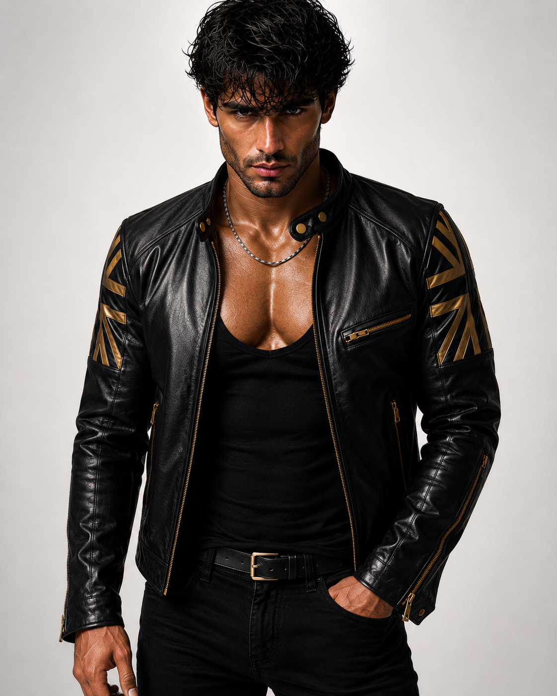 Men's Black Sheep Leather Bomber Jacket: Cropped Relaxed Fit | Daaran – front view
