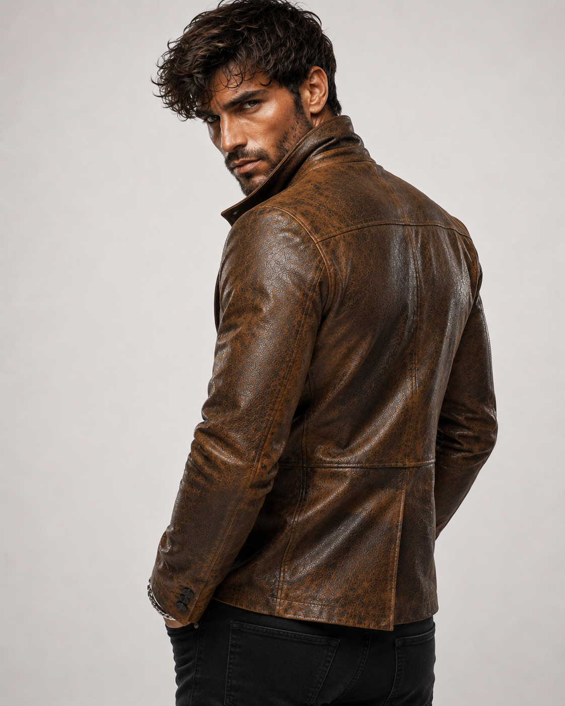 Korvane Brown Genuine Leather Blazer Jacket
