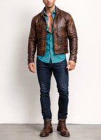Drakeford Distressed Brown Leather Field Jacket