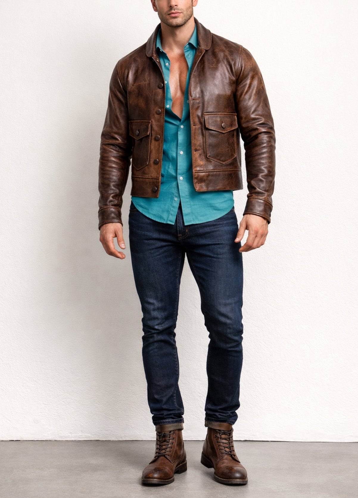 Drakeford Distressed Brown Leather Field Jacket