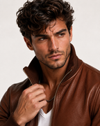 Crest Cognac Brown Leather Bomber Jacket