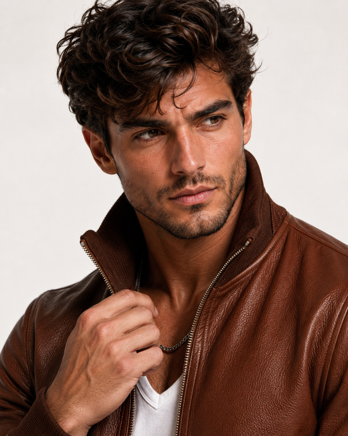 Crest Cognac Brown Leather Bomber Jacket