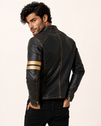 Golden Stripes Brown Leather Cafe Racer Jacket