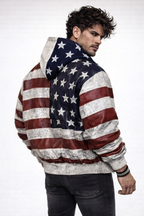 Men’s Distressed Sheep Leather Bomber Jacket – Vintage Flag | Daaran Keaton