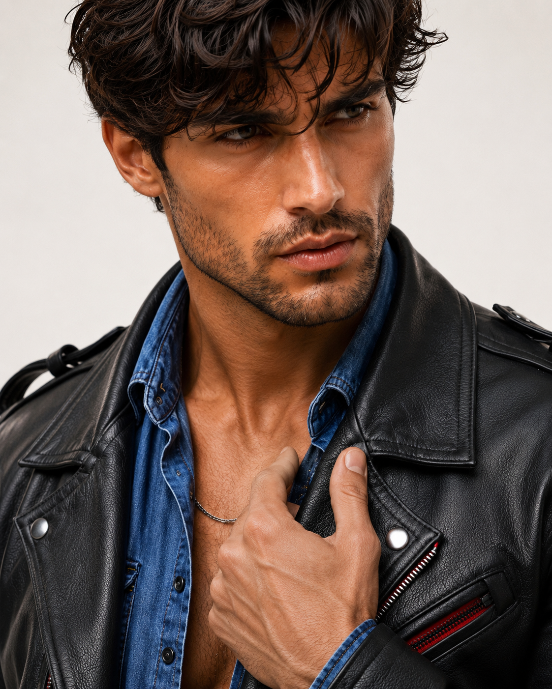 Redline Phantom Black Leather Biker Jacket