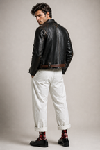 Vossen Black Distressed Sheepskin Leather Jacket