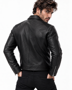 Black Cowhide Leather Bomber Jacket – Slim Fit Moto
