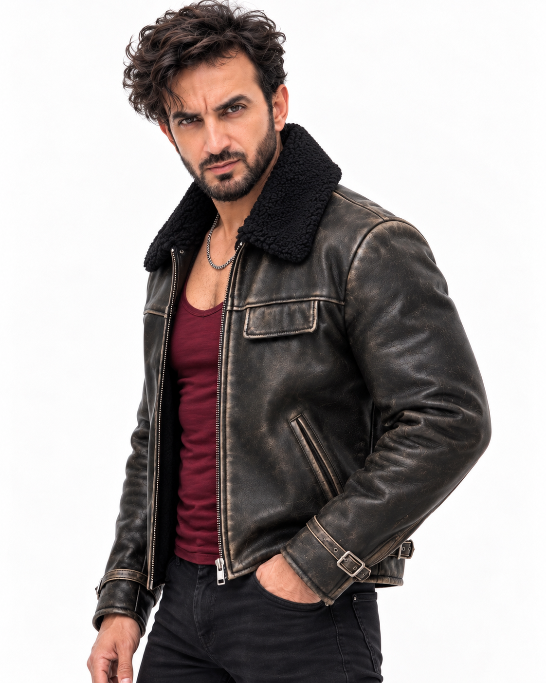 Black Sheep Leather Shearling Collar Jacket – KOVAR
