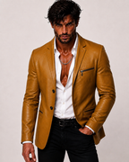 Cognac Brown Suede Leather Blazer – VEYNOR | Daaran – styled, worn view