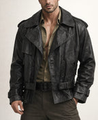 Vanta Black Cropped Leather Trench Jacket