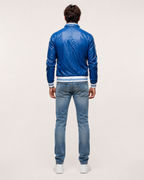 Veloce Royale Royal Blue Leather Bomber Jacket | Daaran – interior lining view