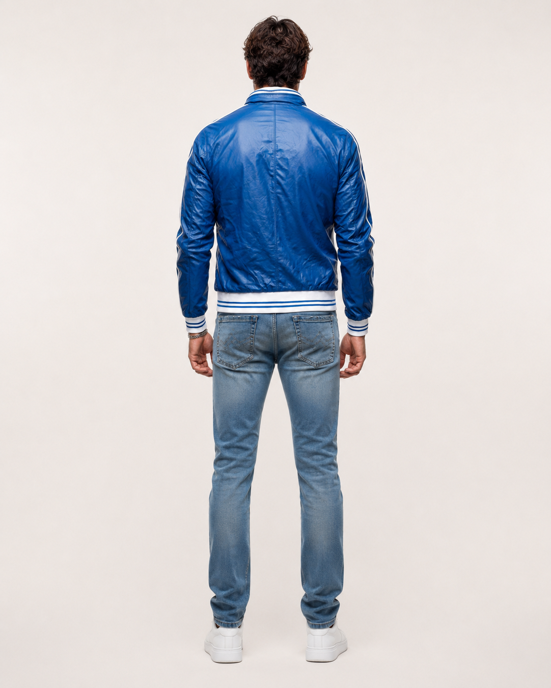 Veloce Royale Royal Blue Leather Bomber Jacket | Daaran – interior lining view