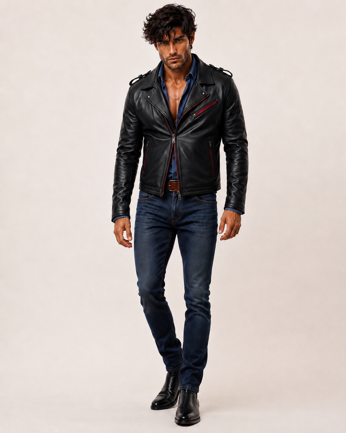 Redline Phantom Black Leather Biker Jacket