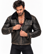 Black Sheep Leather Shearling Collar Jacket – KOVAR