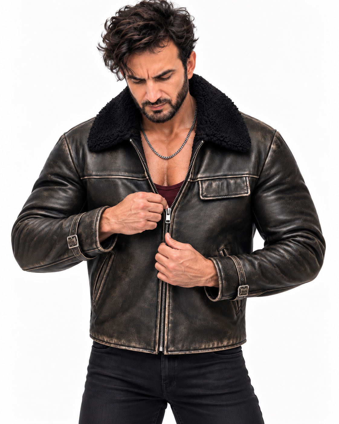 Black Sheep Leather Shearling Collar Jacket – KOVAR