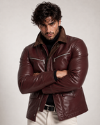 Oxblood Sheep Leather Bomber Jacket – Suede Collar