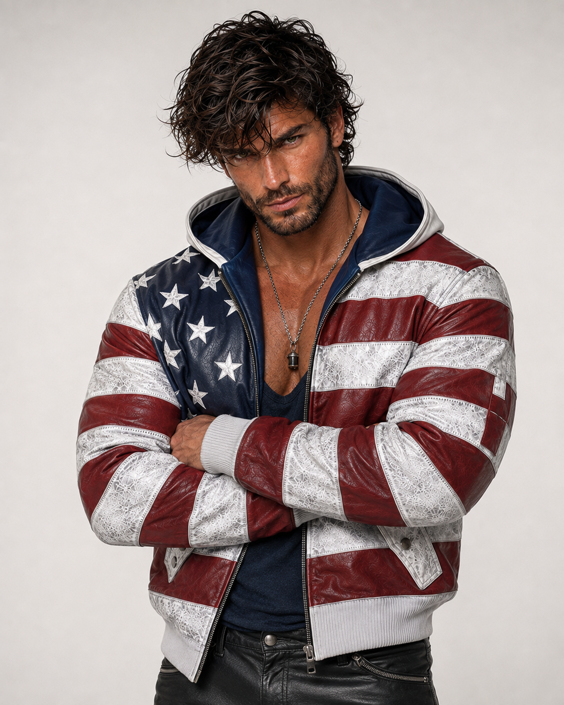 Distressed Sheep Leather Bomber Jacket – Daaran Keaton – side profile view