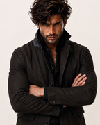 Black Suede Blazer Jacket – Daaran Savren – side profile view