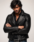 Noir Venom Black Leather Biker Jacket | Daaran – side profile view