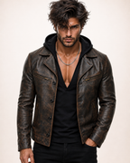 Distressed Cowhide Biker Jacket – Bronze-Black | Daaran – front view