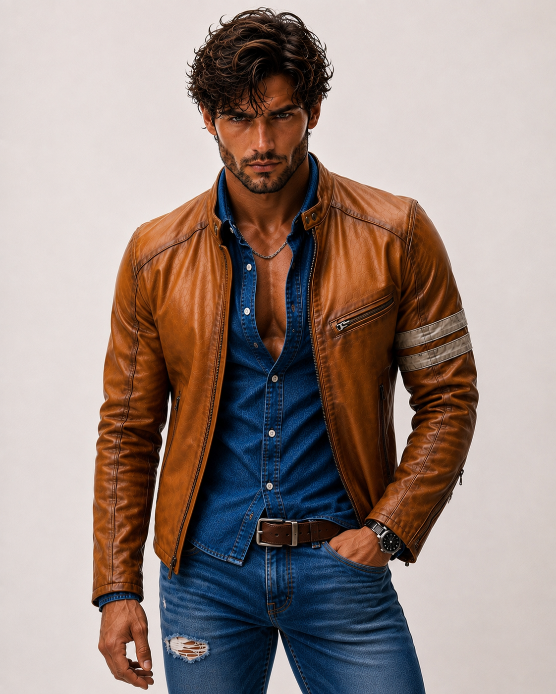 El Toro Tan Leather Café Racer Jacket | Daaran – front view