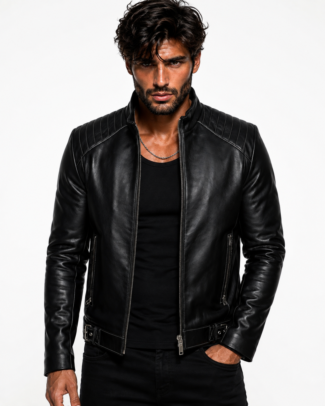 Midnight Vortex Black Leather Moto Jacket