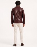 Oxblood Sheep Leather Bomber Jacket – Suede Collar