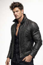Storm Ridge Distressed Charcoal Black Leather Jacket
